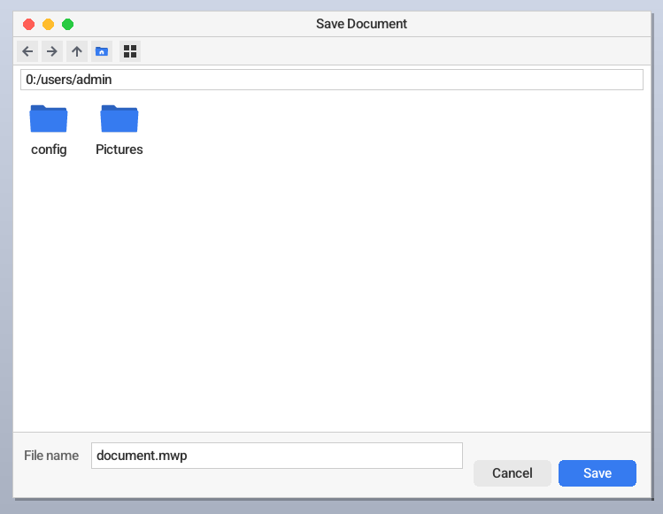 Save file dialog showing folders and a filename field